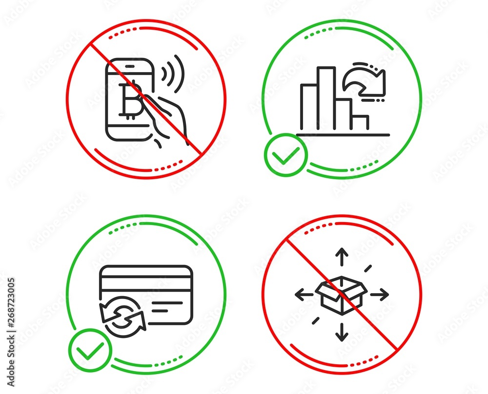 Do or Stop. Bitcoin pay, Decreasing graph and Change card icons simple set. Parcel delivery sign. Mobile payment, Column chart, Payment method. Logistics service. Line bitcoin pay do icon. Vector Do or Stop. Bitcoin pay, Decreasing graph and Change card icons simple set. Parcel delivery sign. Mobile payment, Column chart, Payment method. Logistics service. Line bitcoin pay do icon. Vector