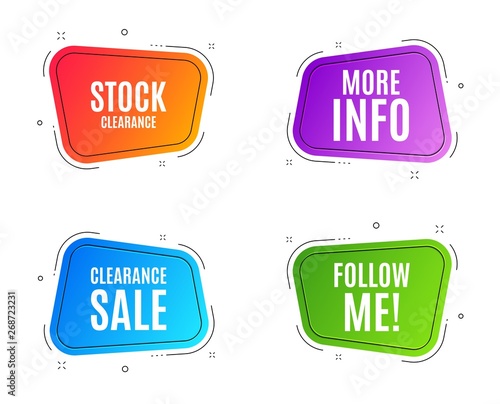 Geometric banners. More info symbol. Navigation sign. Read description. Follow me banner. Clearance sale. Vector