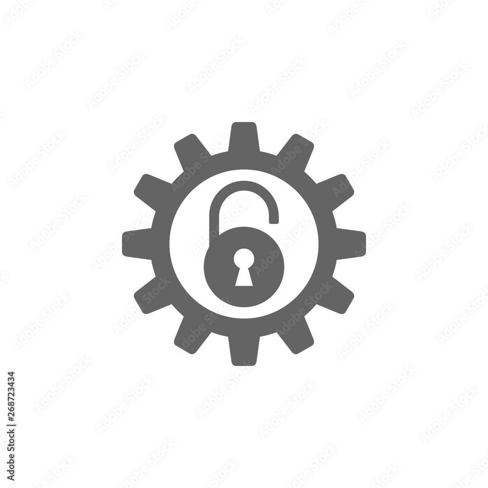 Cyber risk management, lock configuration, padlock with gear, security lock, security setting icon Cyber risk management, lock configuration, padlock with gear, security lock, security setting icon