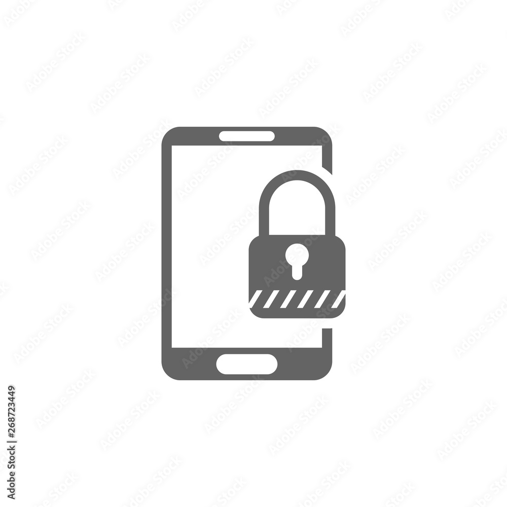 Data access safety, locked padlock, mobile lock, secured mobile phone, security lock icon Data access safety, locked padlock, mobile lock, secured mobile phone, security lock icon