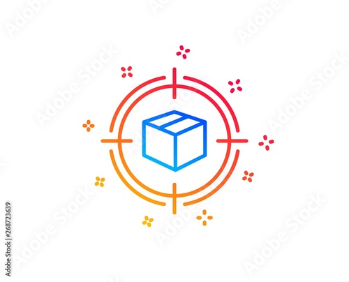 Parcel tracking line icon. Delivery monitoring sign. Shipping box in target symbol. Gradient design elements. Linear parcel tracking icon. Random shapes. Vector