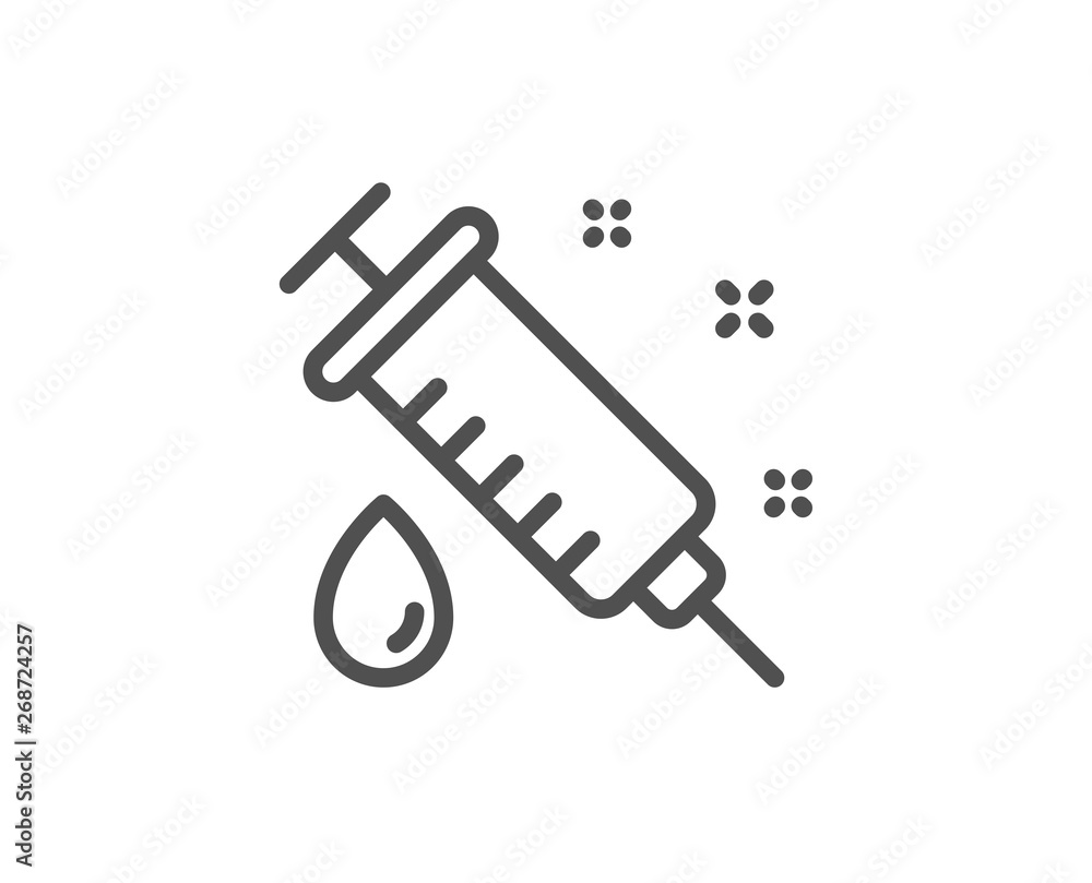 Medical syringe line icon. Medicine vaccine sign. Pharmacy medication symbol. Quality design element. Linear style medical syringe icon. Editable stroke. Vector Medical syringe line icon. Medicine vaccine sign. Pharmacy medication symbol. Quality design element. Linear style medical syringe icon. Editable stroke. Vector