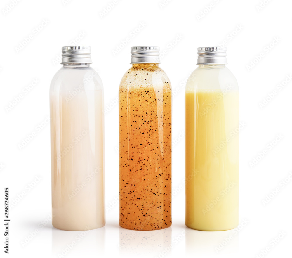 Three bottles with metal cover Three bottles with metal cover