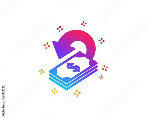 Cashback icon. Dollar payment sign. Finance symbol. Dynamic shapes. Gradient design cashback icon. Classic style. Vector