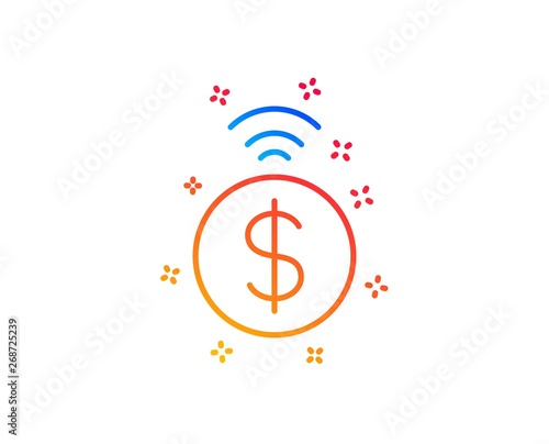 Contactless payment line icon. Dollar exchange sign. Finance symbol. Gradient design elements. Linear contactless payment icon. Random shapes. Vector