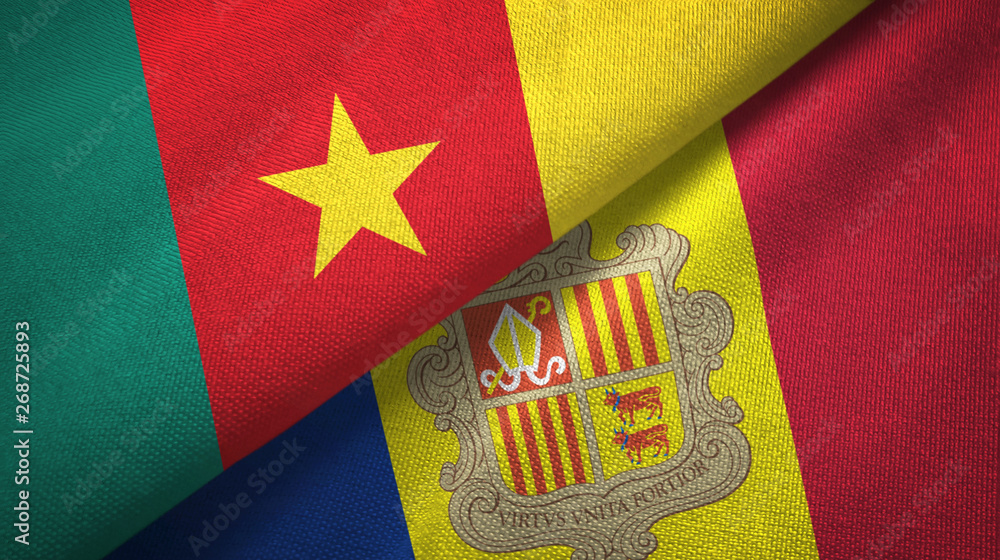 Cameroon and Andorra two flags textile cloth, fabric texture Cameroon and Andorra two flags textile cloth, fabric texture