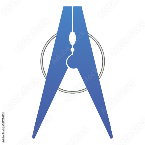 Blue clothespin on a white background