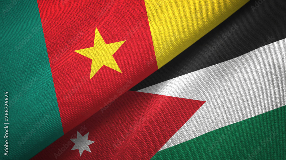Cameroon and Jordan two flags textile cloth, fabric texture Cameroon and Jordan two flags textile cloth, fabric texture