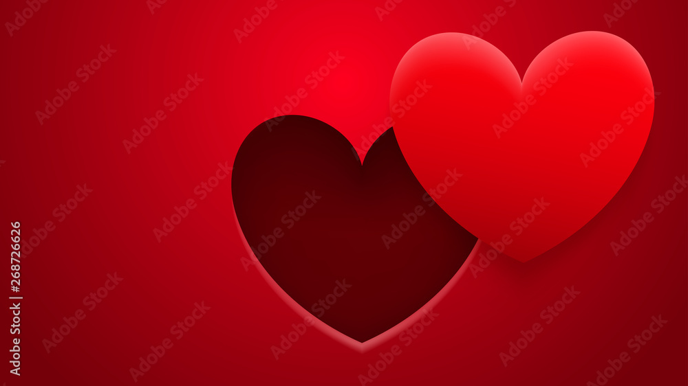 Abstract background of hole and heart with shadow in red colors