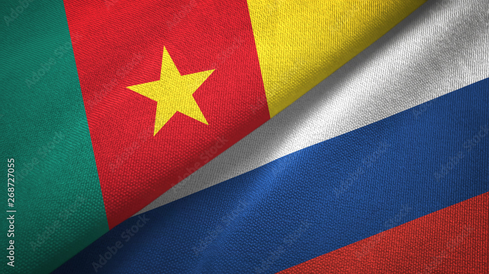 Cameroon and Russia two flags textile cloth, fabric texture Cameroon and Russia two flags textile cloth, fabric texture