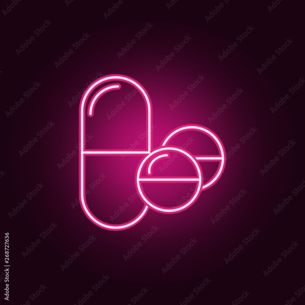 pills neon icon. Elements of Medecine set. Simple icon for websites, web design, mobile app, info graphics pills neon icon. Elements of Medecine set. Simple icon for websites, web design, mobile app, info graphics