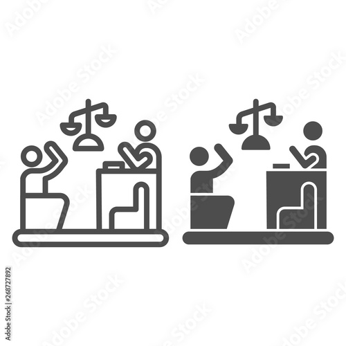 Judge and guilty line and glyph icon. Court vector illustration isolated on white. Trial outline style design, designed for web and app. Eps 10.