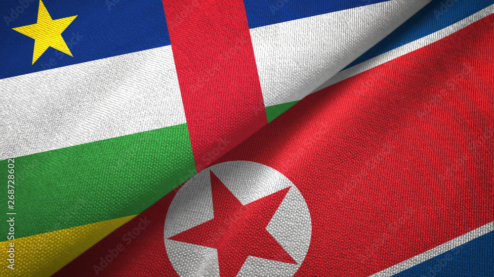Central African Republic and North Korea two flags textile cloth, fabric texture Central African Republic and North Korea two flags textile cloth, fabric texture