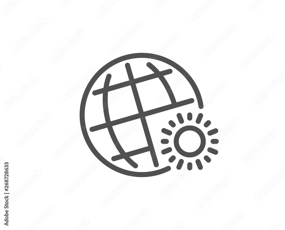 World weather line icon. Sun with globe sign. Hot season symbol. Quality design element. Linear style world weather icon. Editable stroke. Vector World weather line icon. Sun with globe sign. Hot season symbol. Quality design element. Linear style world weather icon. Editable stroke. Vector