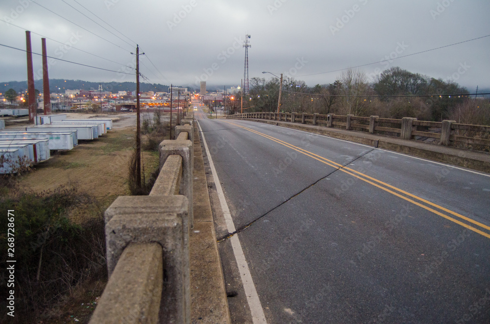 view of anniston, alabama, USA from 10th street bridge before sunrise