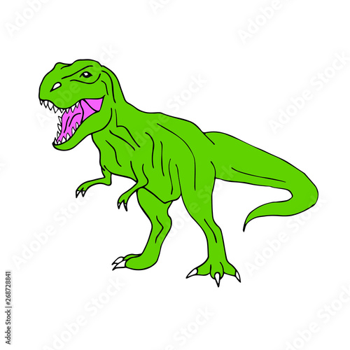Vector hand drawn doodle sketch green tyrannosaur dinosaur isolated on white background