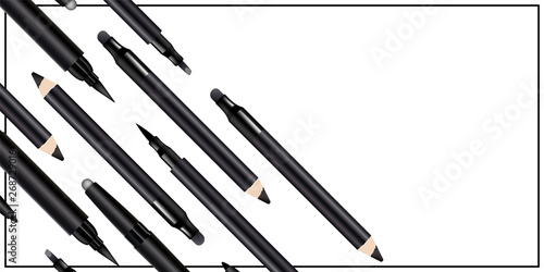 Beautiful Eyeliner Pen Set Poster for the promotion of cosmetic premium product. Cosmetic ads banner for packaging  with graphic elements. Design of New Product.