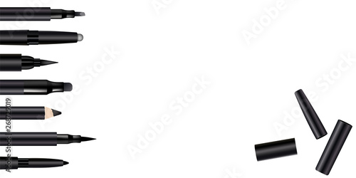 Beautiful Eyeliner Pen Set Poster for the promotion of cosmetic premium product. Cosmetic ads banner for packaging  with graphic elements. Design of New Product.