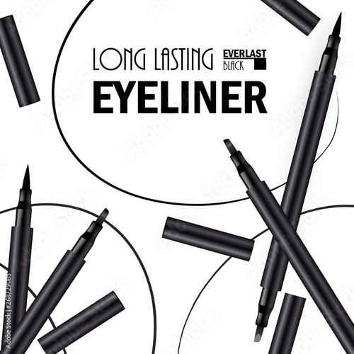 Beautiful Eyeliner Pen Poster for the promotion of cosmetic premium product. Cosmetic ads for packaging  with graphic elements. Design of New Product. 3d