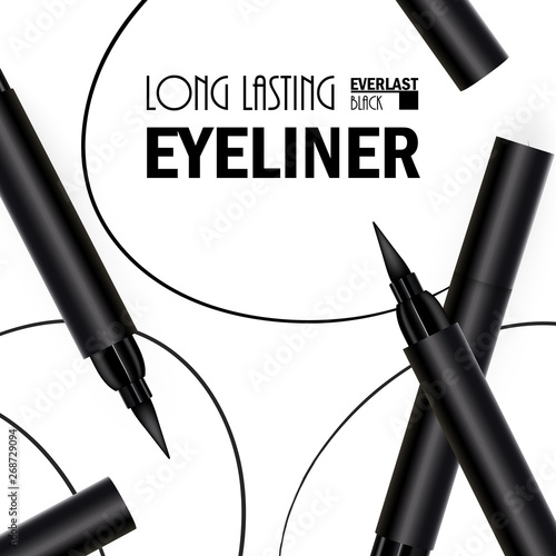 Beautiful Eyeliner Pen Poster for the promotion of cosmetic premium product. Cosmetic ads for packaging  with graphic elements. Design of New Product. 3d photo