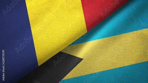 Chad and Bahamas two flags textile cloth, fabric texture 