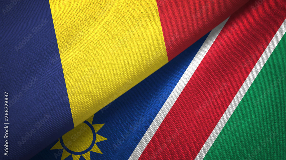 Chad and Namibia two flags textile cloth, fabric texture