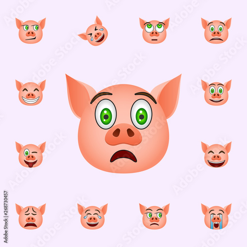 Pig in frightened emoji icon. Pig emoji icons universal set for web and mobile