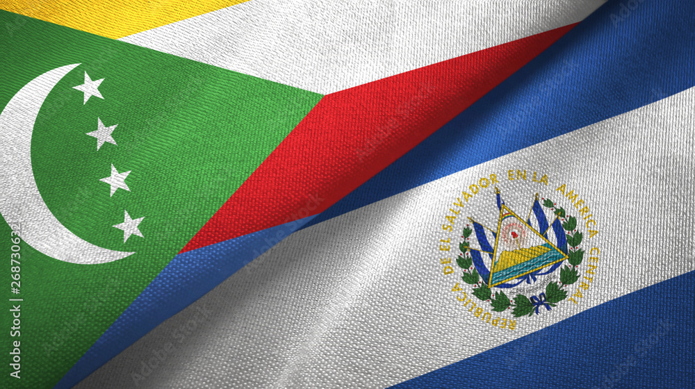 Comoros and El Salvador two flags textile cloth, fabric texture Comoros and El Salvador two flags textile cloth, fabric texture