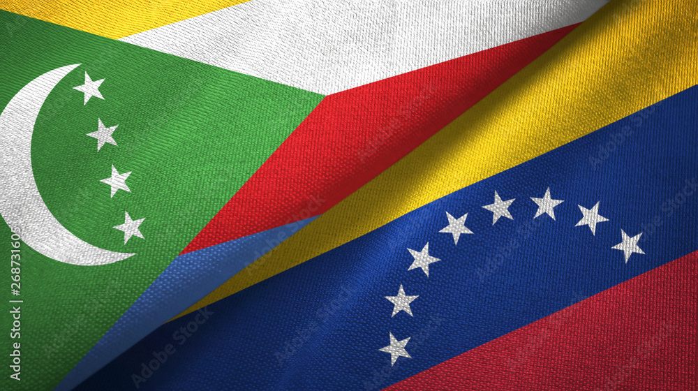 Comoros and Venezuela two flags textile cloth, fabric texture Comoros and Venezuela two flags textile cloth, fabric texture