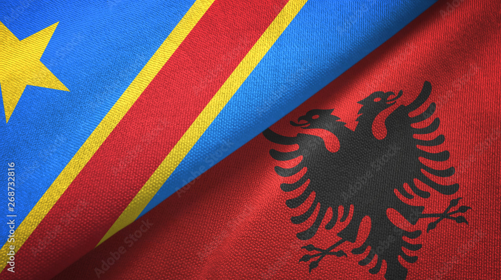 Congo Democratic Republic and Albania two flags textile cloth, fabric texture Congo Democratic Republic and Albania two flags textile cloth, fabric texture