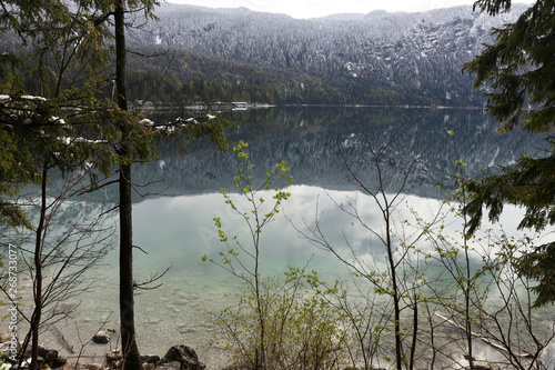 Beautiful reflection of the lake Eibsee in Bavaria, Germany