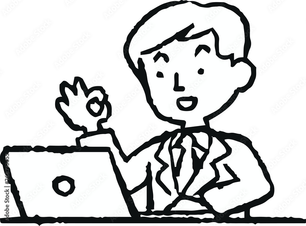 Monochrome Analog style Pop illustration of working man and laptop PC Monochrome Analog style Pop illustration of working man and laptop PC