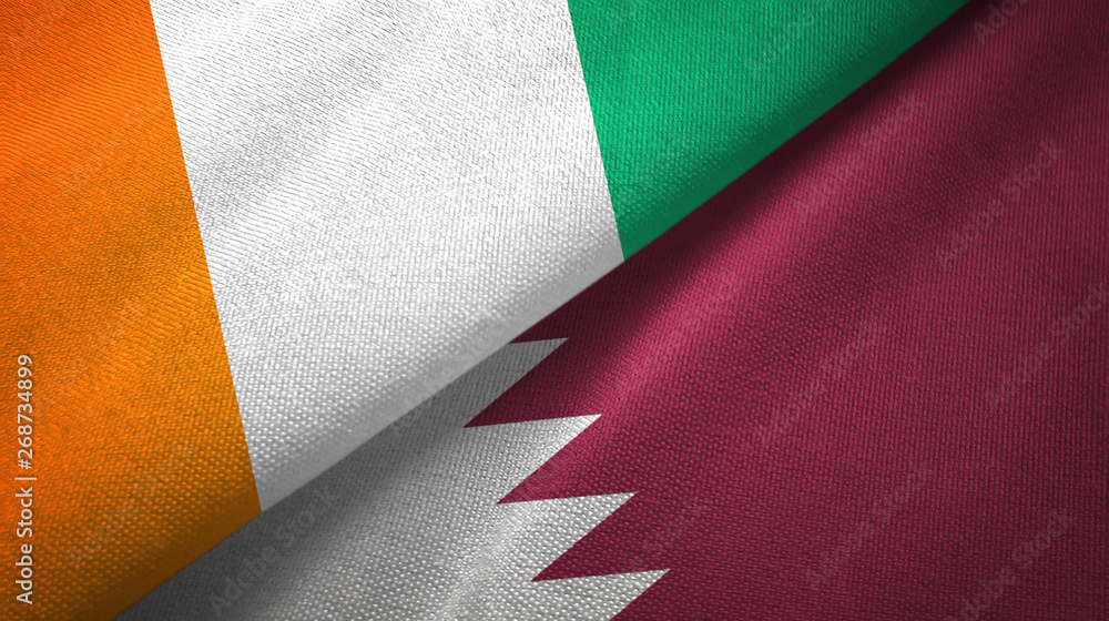 Cote d'Ivoire and Qatar two flags textile cloth, fabric texture Cote d'Ivoire and Qatar two flags textile cloth, fabric texture