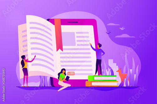 Ebook reader application. Electronic encyclopedia, web archive technology. Searchable digital library, education online, easy access knowledge concept. Vector isolated concept creative illustration