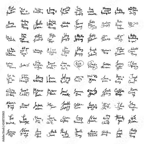 Set of vector hand draw lettering. Ink draw illustration for postcard, greeting card and banner