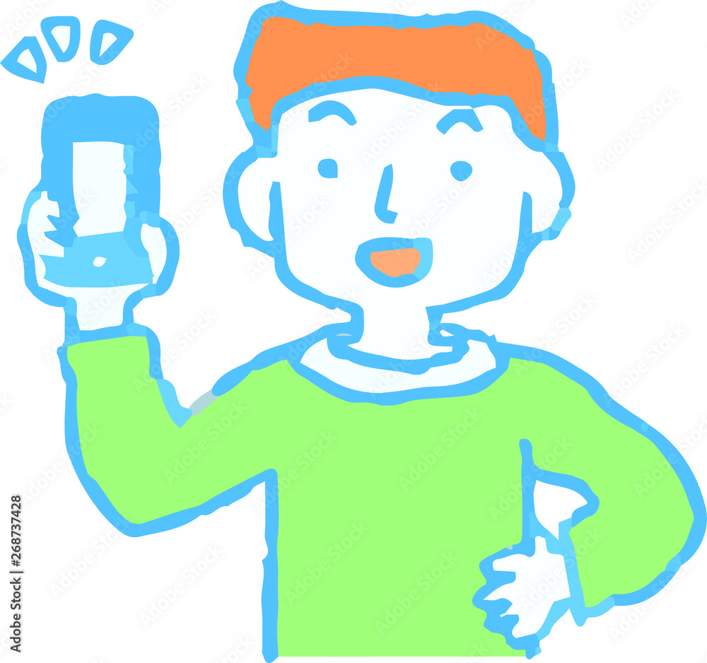 Analog-style pop illustration of man using smartphone payment