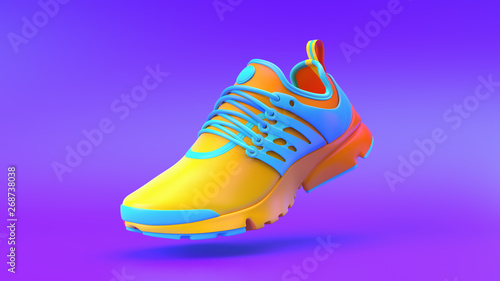 Multi-colored shoe on gradient background, 3d rendering..