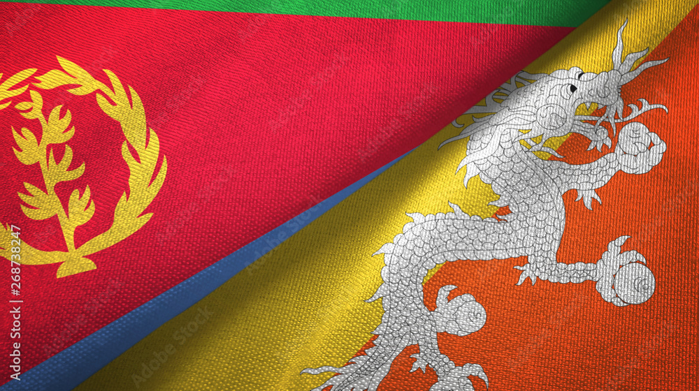 Eritrea and Bhutan two flags textile cloth, fabric texture Eritrea and Bhutan two flags textile cloth, fabric texture