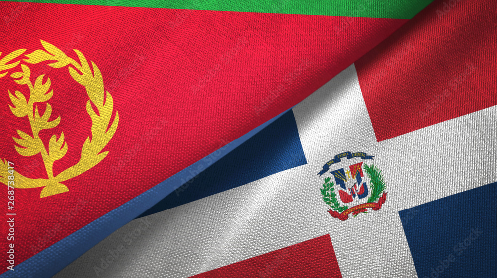 Fototapeta premium Eritrea and Dominican Republic two flags textile cloth, fabric texture