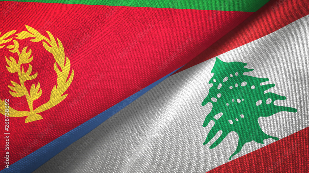 Eritrea and Lebanon two flags textile cloth, fabric texture Eritrea and Lebanon two flags textile cloth, fabric texture