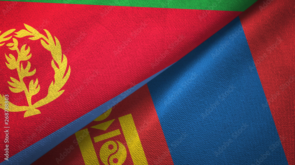 Eritrea and Mongolia two flags textile cloth, fabric texture Eritrea and Mongolia two flags textile cloth, fabric texture