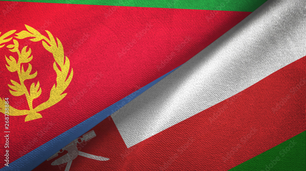 Fototapeta premium Eritrea and Oman two flags textile cloth, fabric texture