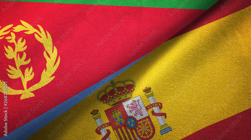 Eritrea and Spain two flags textile cloth, fabric texture Eritrea and Spain two flags textile cloth, fabric texture