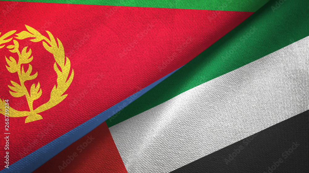 Eritrea and United Arab Emirates two flags textile cloth, fabric texture
