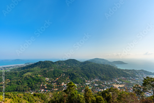 cityscape of Phuket town and landscape of island and sea view at phuket province, Thailand