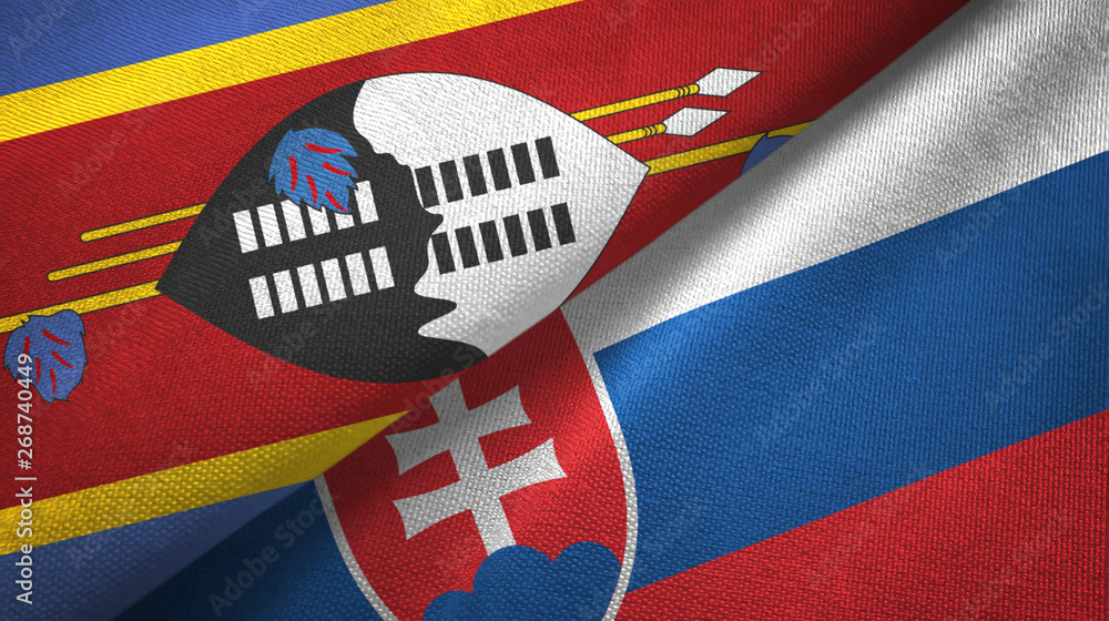 Fototapeta premium Eswatini Swaziland and Slovakia two flags textile cloth, fabric texture