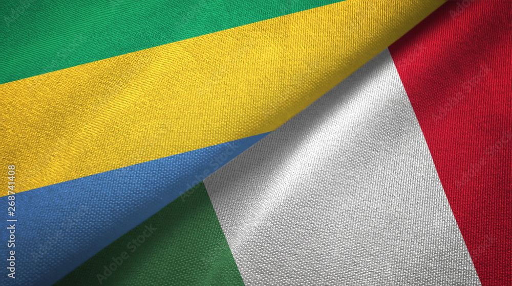 Gabon and Italy two flags textile cloth, fabric texture