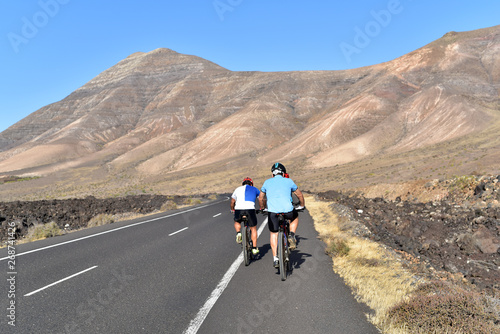 Cyclists on the road, Lanzarote Island, Canaria Islands, Spain