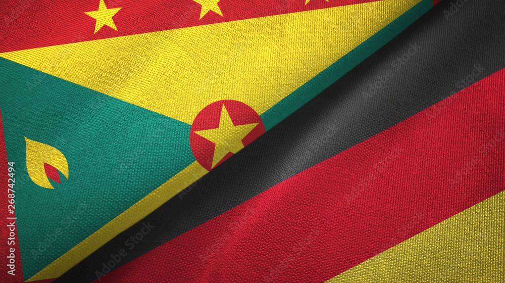 Fototapeta premium Grenada and Germany two flags textile cloth, fabric texture