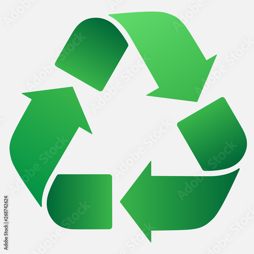 Green recycle sign. Ecological safe waste disposal. Vector illustration.